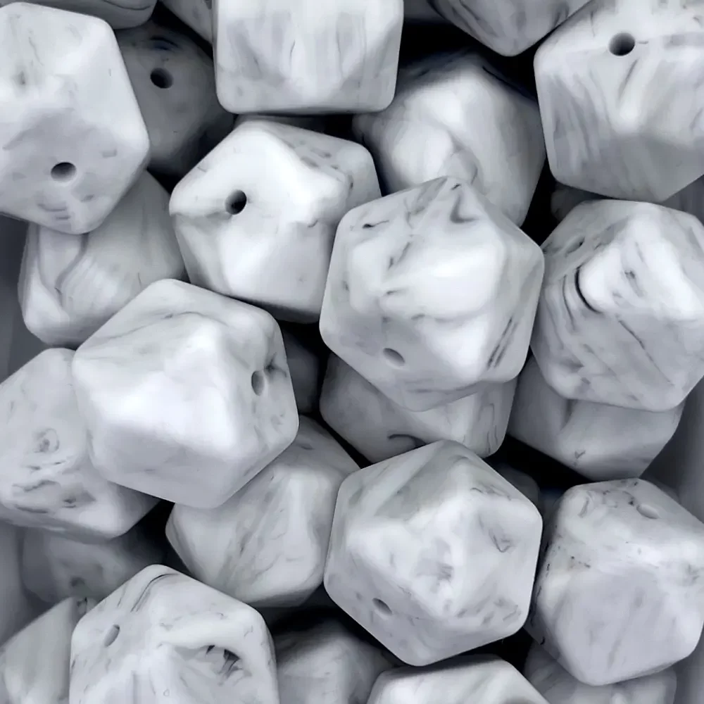 Silikonihelmi, hexagon 17mm marmori