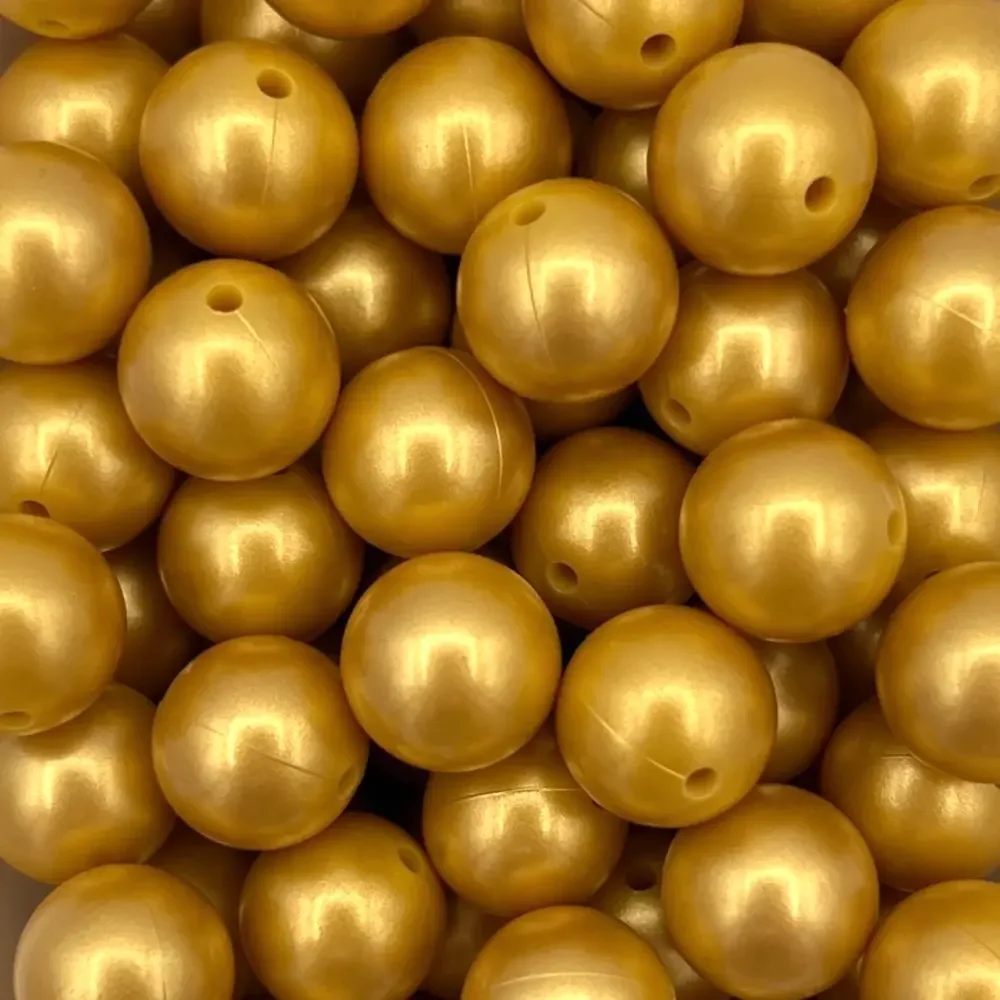 Silikonihelmi, pyöreä 15mm pinnoitettu kulta