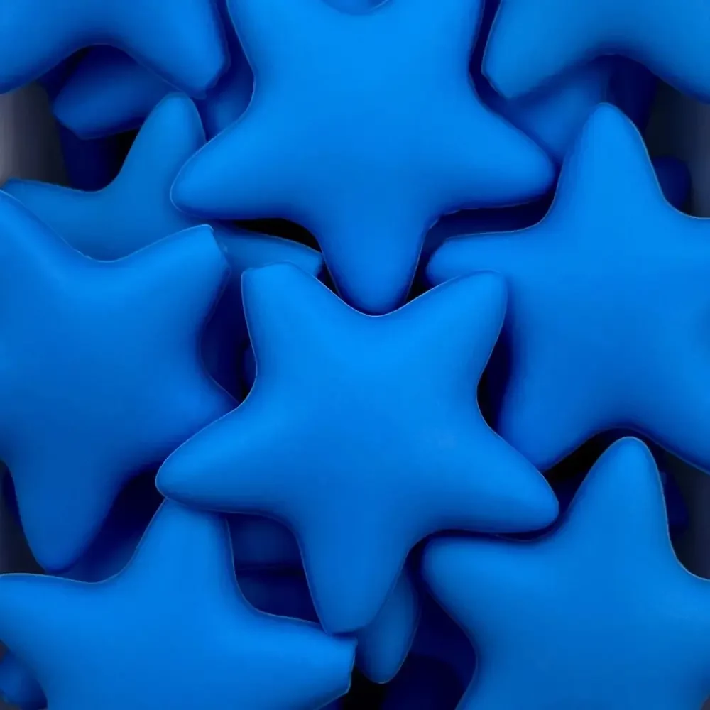 Silikonihelmi, tähti 40mm sininen