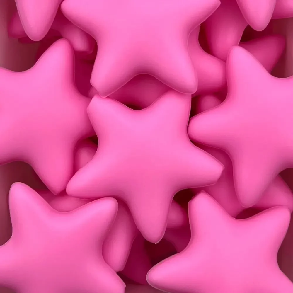 Silikonihelmi, tähti 40mm pinkki