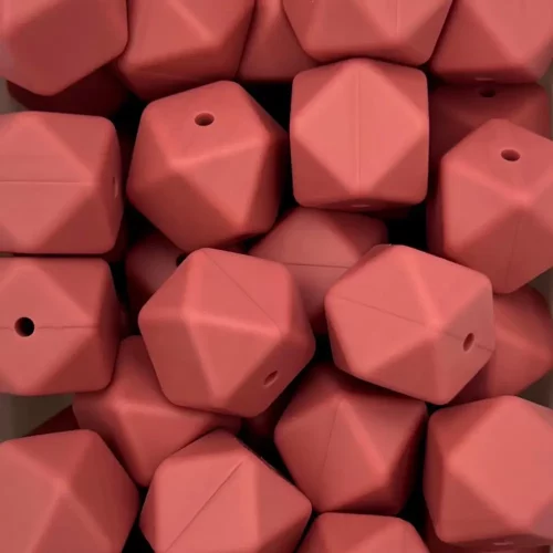 Silikonihelmi, hexagon 17mm kastanja