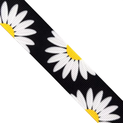 Grosgrain -nauha 22mm, päivänkakkarat musta