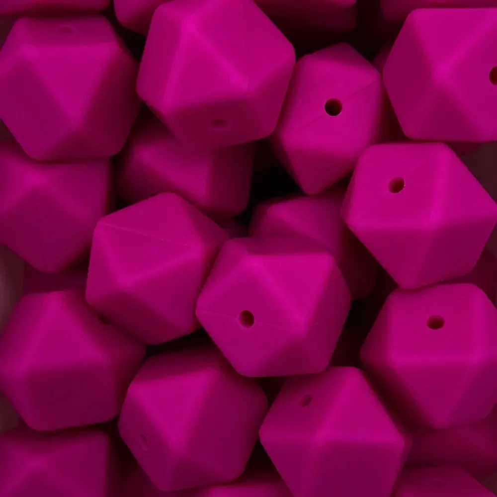 Silikonihelmi, hexagon 17mm fuksia