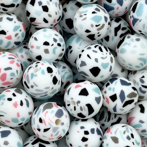 Silikonihelmi, pyöreä 15mm terrazzo