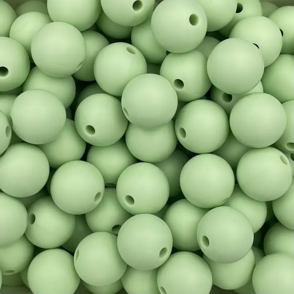 Silikonihelmi, pyöreä 12mm puuterivihreä