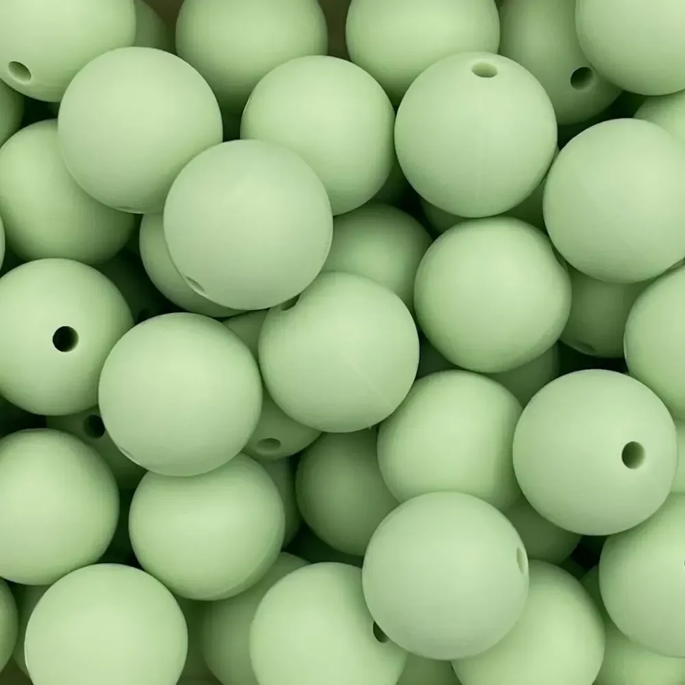 Silikonihelmi, pyöreä 15mm puuterivihreä