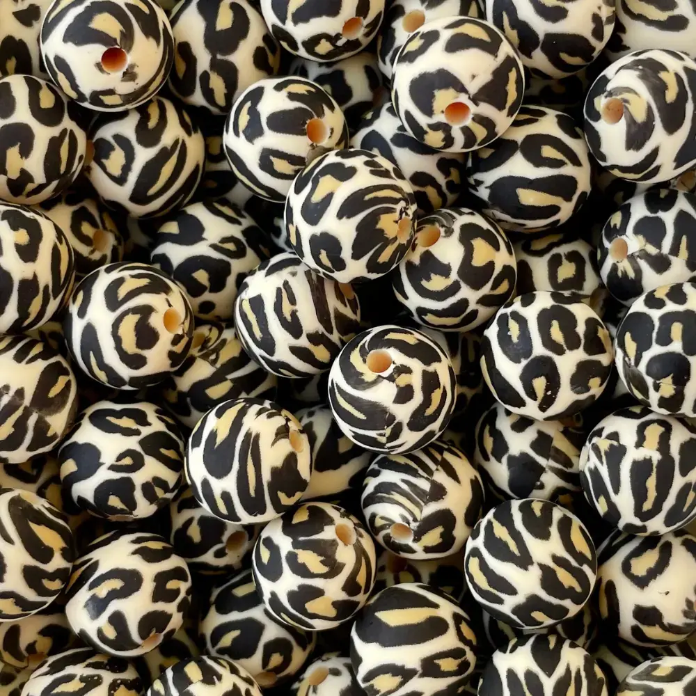 Silikonihelmi, pyöreä 12mm leopardi ruskea