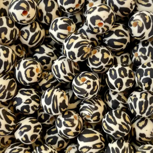 Silikonihelmi, pyöreä 12mm leopardi ruskea